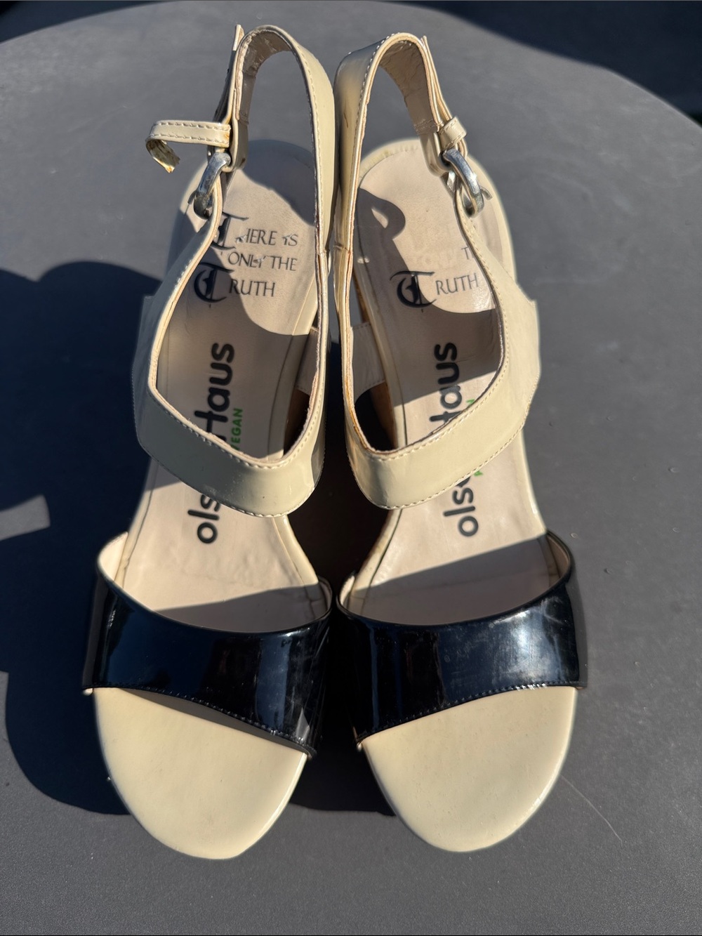 Two-Tone Beige and Black Slingback Sandals